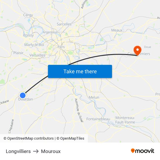 Longvilliers to Mouroux map