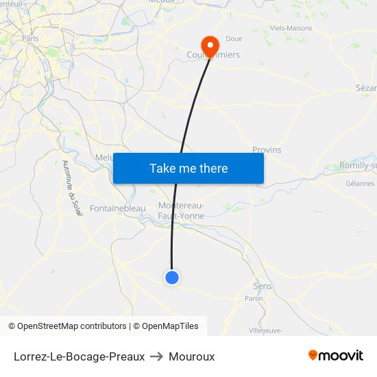 Lorrez-Le-Bocage-Preaux to Mouroux map