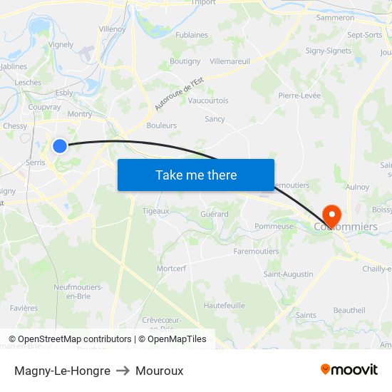 Magny-Le-Hongre to Mouroux map