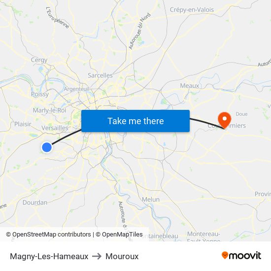 Magny-Les-Hameaux to Mouroux map