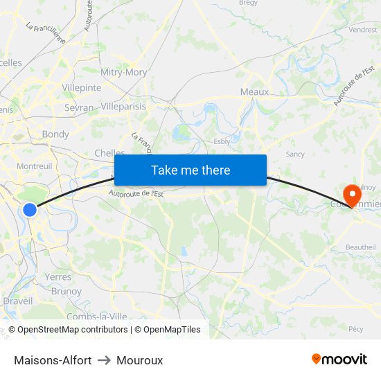 Maisons-Alfort to Mouroux map