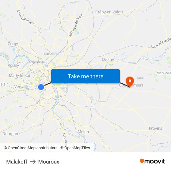 Malakoff to Mouroux map