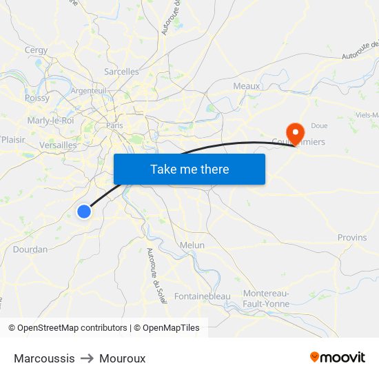 Marcoussis to Mouroux map