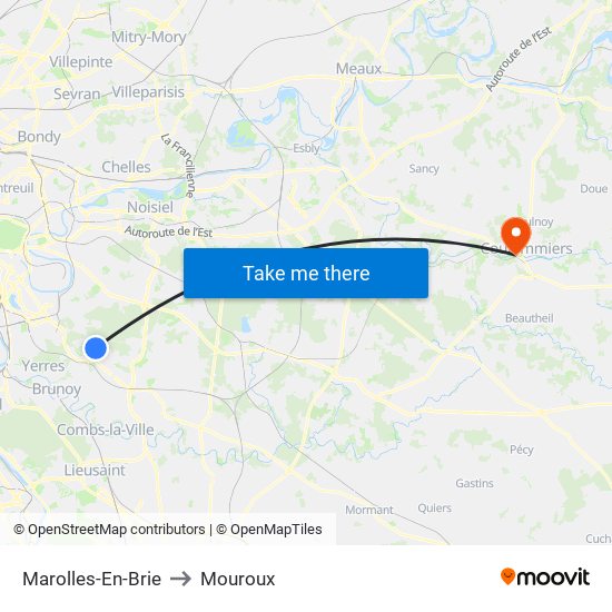 Marolles-En-Brie to Mouroux map