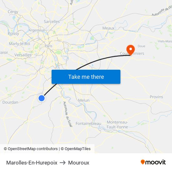 Marolles-En-Hurepoix to Mouroux map