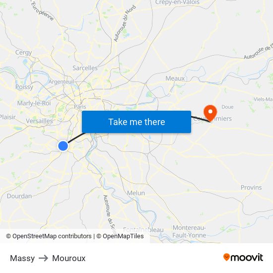 Massy to Mouroux map