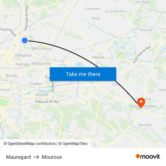 Mauregard to Mouroux map