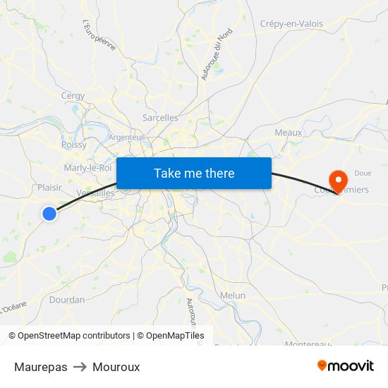 Maurepas to Mouroux map
