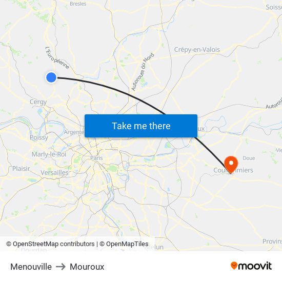 Menouville to Mouroux map