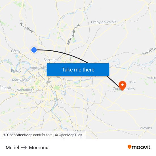 Meriel to Mouroux map