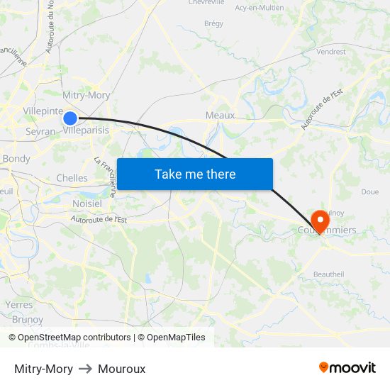 Mitry-Mory to Mouroux map