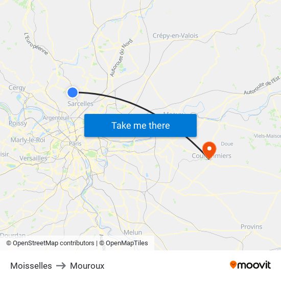 Moisselles to Mouroux map