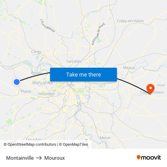 Montainville to Mouroux map