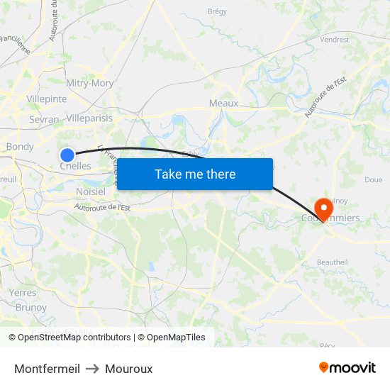 Montfermeil to Mouroux map
