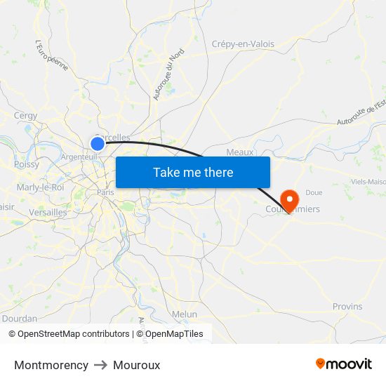 Montmorency to Mouroux map