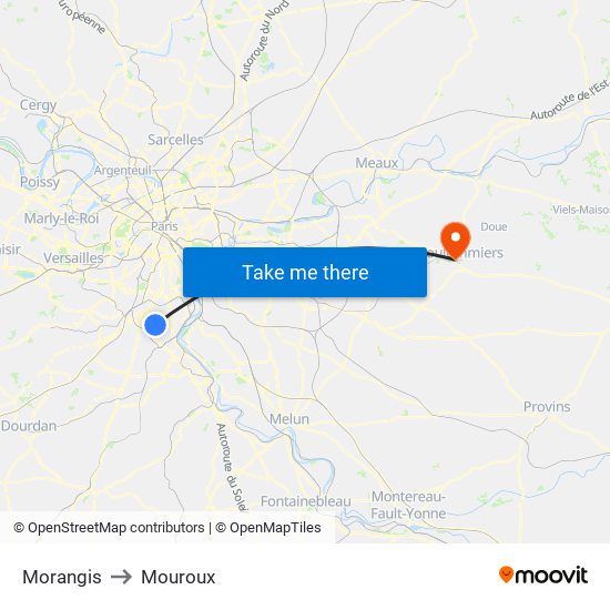 Morangis to Mouroux map