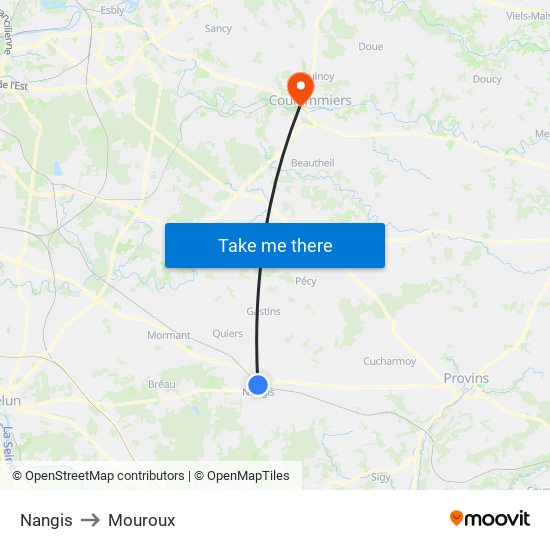 Nangis to Mouroux map