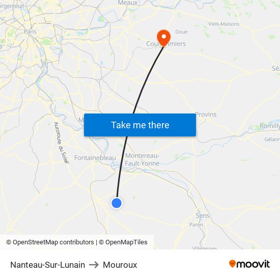 Nanteau-Sur-Lunain to Mouroux map