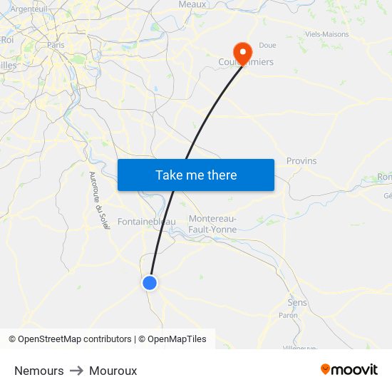 Nemours to Mouroux map