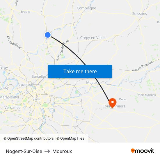 Nogent-Sur-Oise to Mouroux map