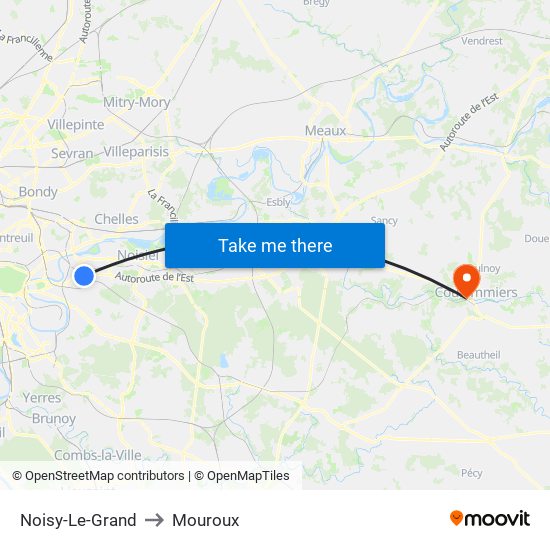 Noisy-Le-Grand to Mouroux map