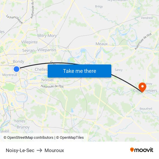 Noisy-Le-Sec to Mouroux map