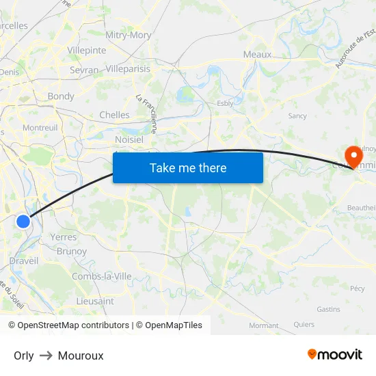 Orly to Mouroux map