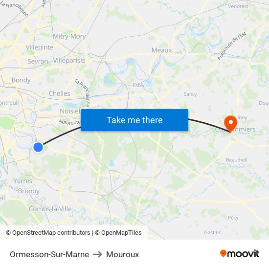 Ormesson-Sur-Marne to Mouroux map