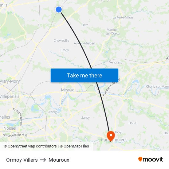 Ormoy-Villers to Mouroux map