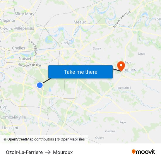 Ozoir-La-Ferriere to Mouroux map