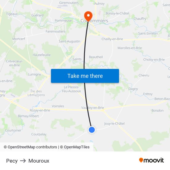 Pecy to Mouroux map