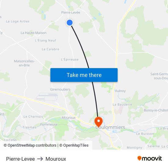 Pierre-Levee to Mouroux map