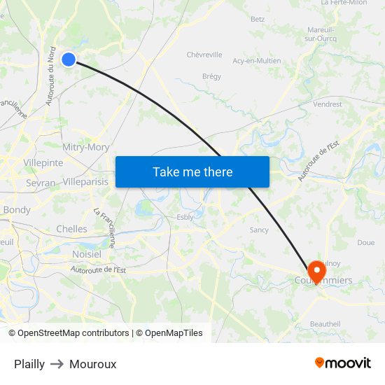 Plailly to Mouroux map