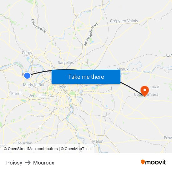 Poissy to Mouroux map