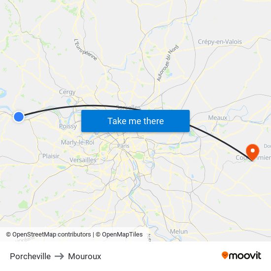 Porcheville to Mouroux map