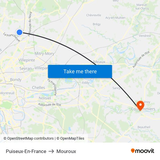 Puiseux-En-France to Mouroux map