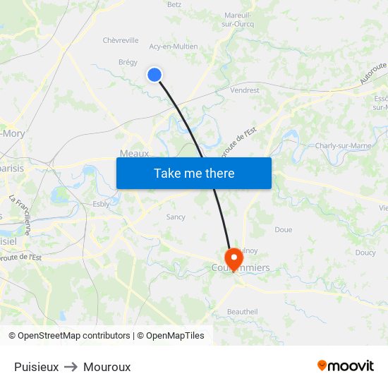 Puisieux to Mouroux map