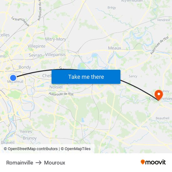 Romainville to Mouroux map