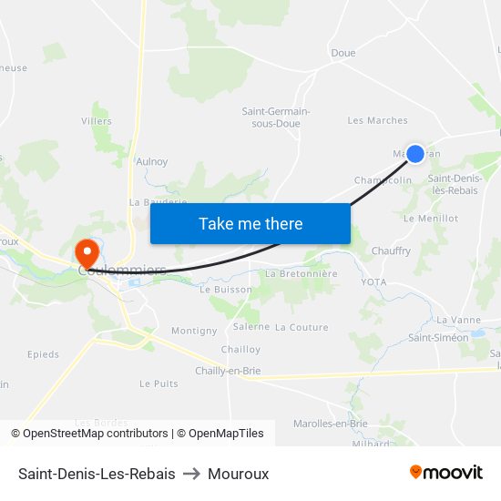 Saint-Denis-Les-Rebais to Mouroux map