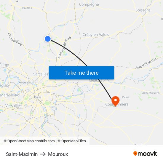 Saint-Maximin to Mouroux map