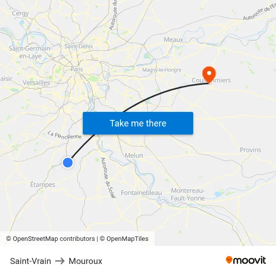 Saint-Vrain to Mouroux map