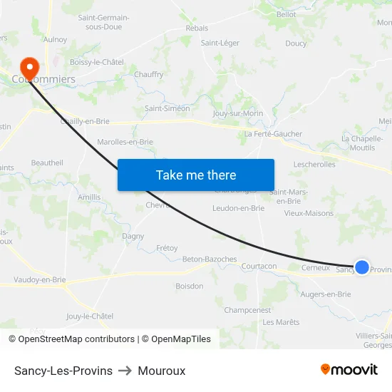 Sancy-Les-Provins to Mouroux map