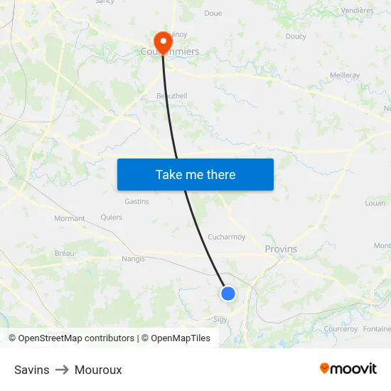 Savins to Mouroux map