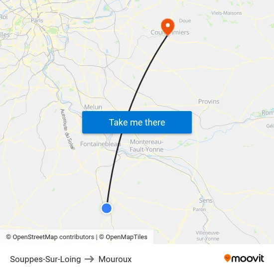 Souppes-Sur-Loing to Mouroux map