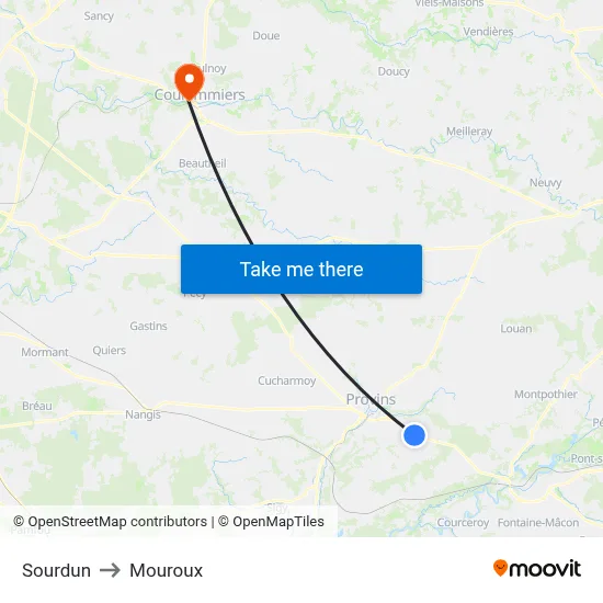 Sourdun to Mouroux map