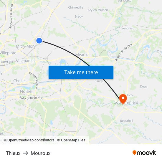 Thieux to Mouroux map