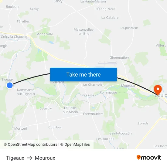 Tigeaux to Mouroux map