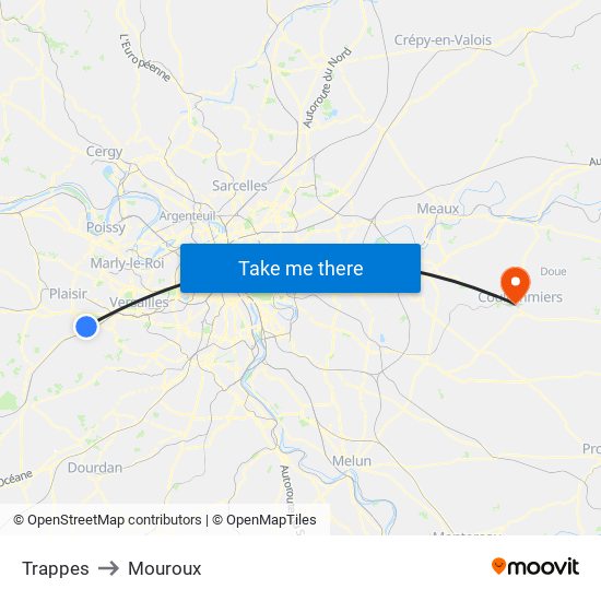 Trappes to Mouroux map