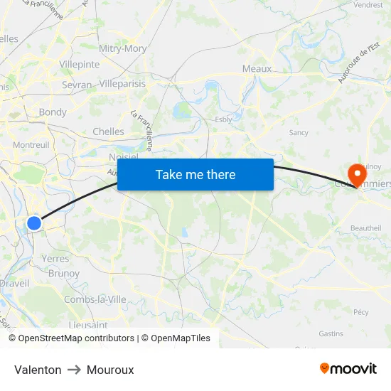 Valenton to Mouroux map