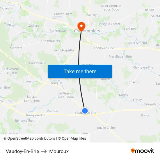 Vaudoy-En-Brie to Mouroux map
